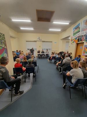 Liam Davies, answering questions from the crowd at Donnington & Muxton Youth Club