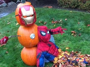 Supporting image for story: For Marvel fans, this Avengers-themed pumpkin scene has no chill