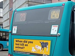 Supporting image for story: 'When did you last kill an animal?' Vegans turnip the volume by plant-ing shock ads on Shropshire buses