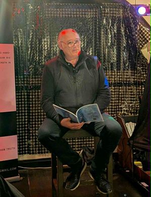 Lee Benson on stage at the book launch