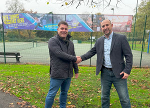 David Lloyd Lichfield general manager Andy Lightbown with Tennis For Free chief executive Paul Jessop outside the tennis courts at Beacon Park, Lichfield