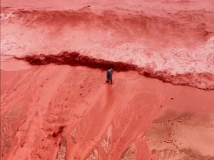 Supporting image for story: Rain creates crimson spectacle on Iran’s Hormuz Island