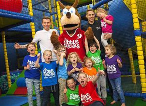 Ben Wootton and Dave Edwards with some children at Little Rascals