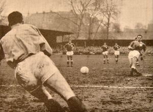 Arthur Rowley, striking a penalty against Walsall in 1961, it saw him equal Everton's Dixie Deans scoring record