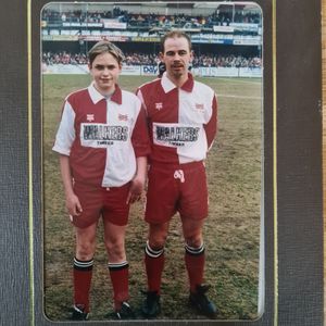 Matt was a mascot at the 1994 FA Cup Fifth Round game, picture here with Delwyn Humphreys. Photo: Matt Brick