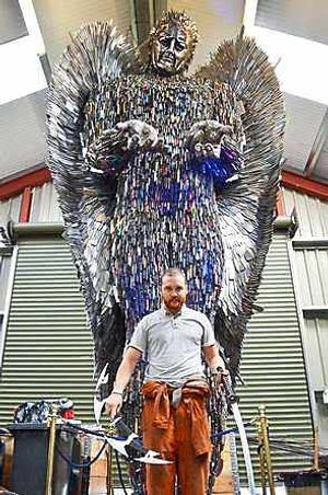 Sculptor Alfie Bradley with the Knife Angel