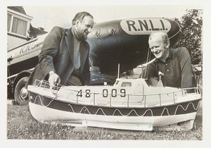 PICTURE FROM THE ARCHIVE: Dan Wright of the Albrighton Scout Unit displayed a model of a Solent class lifeboat, the City of Birmingham, outside his house, alongside an inshore lifeboat, both of which were to be displayed at the Albrighton Scout and Guides' summer fair. The photograph dates from June 1977.