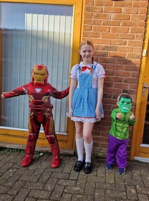Katie Humphreys shared this picture of kids dressed as Iron Man, Dorothy from Wizards of Oz and The Hulk. 
