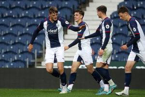 Caleb Taylor of West Bromwich Albion celebrates after scoring a goal to make it 1-0 during the Premier League Cup / PL Cup at The Hawthorns on May 3, 2022 in West Bromwich, England. (Photo by Adam Fradgley/West Bromwich Albion FC via Getty Images)...
