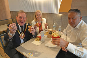 We're loving it! Wolverhampton Mayor Councillor Dr Michael Hardacre and mayoress Lynn Plant with owner, Ash Raju