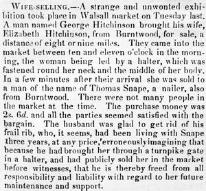The report of a 1837 wife sale in Walsall.