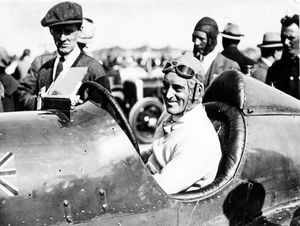 Malcolm Campbell behind the wheel of the Sunbeam 