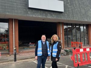 Dan Corns and Abby Holliday, from the St Richard's Hospice Income Generation team, outside the new Stourport Store