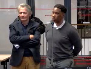 Applicant Andrew Blake, right, speaking at the meeting with his planning agent Patrick Casey. Picture: Telford & Wrekin Council