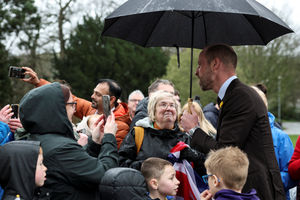 The Prince of Wales greets members of the public as he visits the Oriel Davies art gallery in Newtown