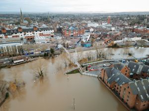 Frankwell flood defences seen from the air.