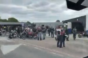 Bikers congregated on the Wem to Whitchurch road on Sunday. Photo: Vicky Groom