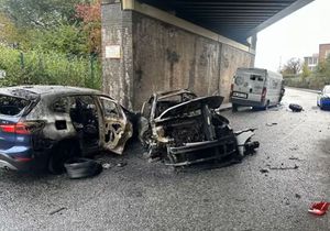 The extent of the damage to the cars involved. Photo: Bilston Fire Station