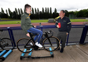 Laurence Denney, aged 13, from Wales, with his dad Lee Denney 