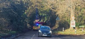 The overturned car on Ebstree Road