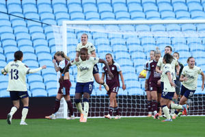 Everton's Kelly Gago celebrates her late equaliser against Villa at Villa Park on Sunday (Photo by Dan Istitene/Getty Images)