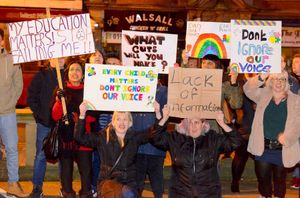 Protesters outside Walsall Council House in February