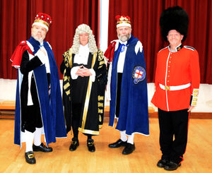 Jim Smith as Lord Mountararat, Stephen Hollinghurst as the Lord Chancellor, John Beesley as Lord Tolloller and Mark Beaton as Private Willis. Image by Ted Edwards Photography