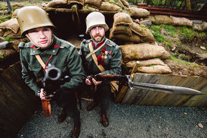 Michael Hayes and David Clarke at the Trenches Through The Ages WW1 and WW2 exhibition