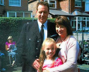 A young Amy on the set of Blue Murder with Jack Ellis and Caroline Quentin 
