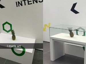 Supporting image for story: Pineapple turned into an art exhibit after students jokingly put it on display
