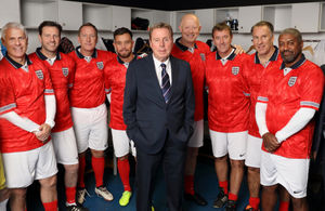 The stars of the Harry's Heroes TV show
Pictured (l-r) Rob Lee, Lee Sharpe, Ray Parlour, Lee Hendrie, Harry Redknapp, Mark Wright, Matt Le Tissier, Paul Merson and Mark Chamberlain

