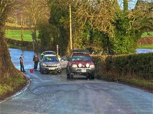 A road flooded in the Llansantffraid area. Photo: Emily Bragg.