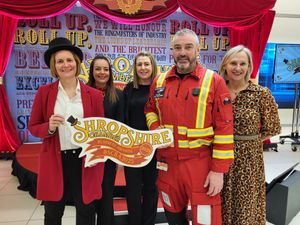 Shropshire Chamber of Commerce trio Ruth Ross, Rachel Owen and Kelly
Riedel with Richard Apps and Pam Batson from the Midlands Air Ambulance