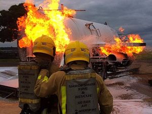 Supporting image for story: RAF Shawbury aircraft blaze puts fire crews through their paces - with pictures and video