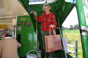 President of the group Diana Justham aboard the bus