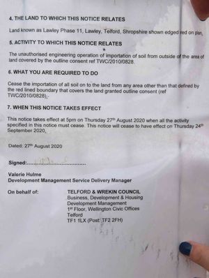 Work on Phase 11 was given a temporary stop notice by Telford & Wrekin Council in August