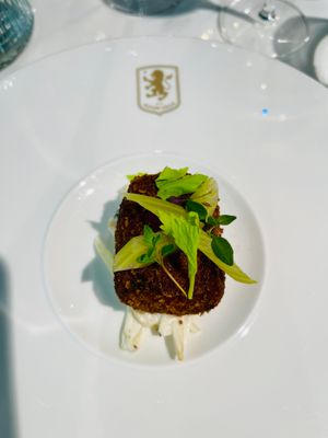 Pork cheek croquet, pickled celery, celeriac remoulade at the Legeds Lounge at Villa Park