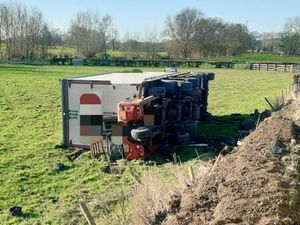 Supporting image for story: Driver escapes serious injury as lorry rolls over into Shropshire field