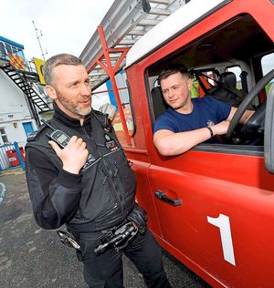 Matt chats to firefighter Mike Evans