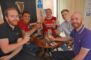 England fans at The Old Bush Inn, Albrighton 