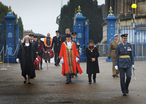 Remembrance Sunday procession at Shrewsbury's Quarry
