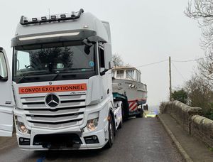 The stricken lorry in Acton Trussell