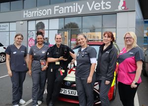 Watch Commander Annette Carrington with Holly and clinic director and vet Rosie Levene-Barr, from Harrison Family Vets and the rest of the team from Kingswinford