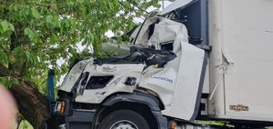 The cab of the lorry had been severely damaged