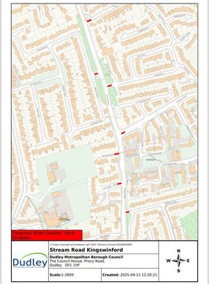 Map showing the affected roads in Kingswinford.