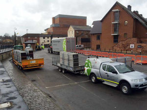 Supporting image for story: Flood barriers going up in Shrewsbury as Storm Imogen hits Shropshire