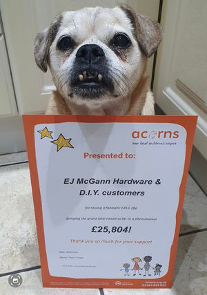 Shop mascot Rambo has played his part in helping to raise funds