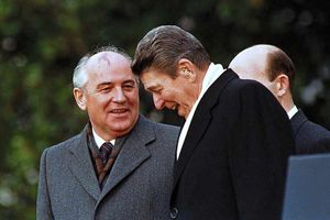 The Soviet Union's last leader Mikhail Gorbachev with then-president of the United States Ronald Reagan
