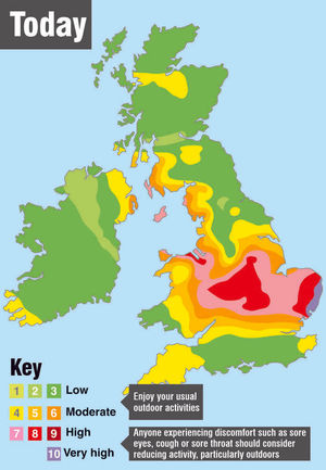 Graphic shows the smog with the West Midlands being one of the worst hit.