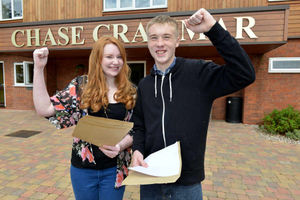 Chase Grammar school students, Hollie Kent and Phillip Cooper both 16, with their GCSE results